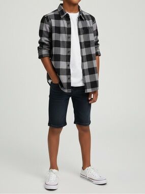 PLACE•Black & Gray Buffalo Plaid Button Down Shirt•S